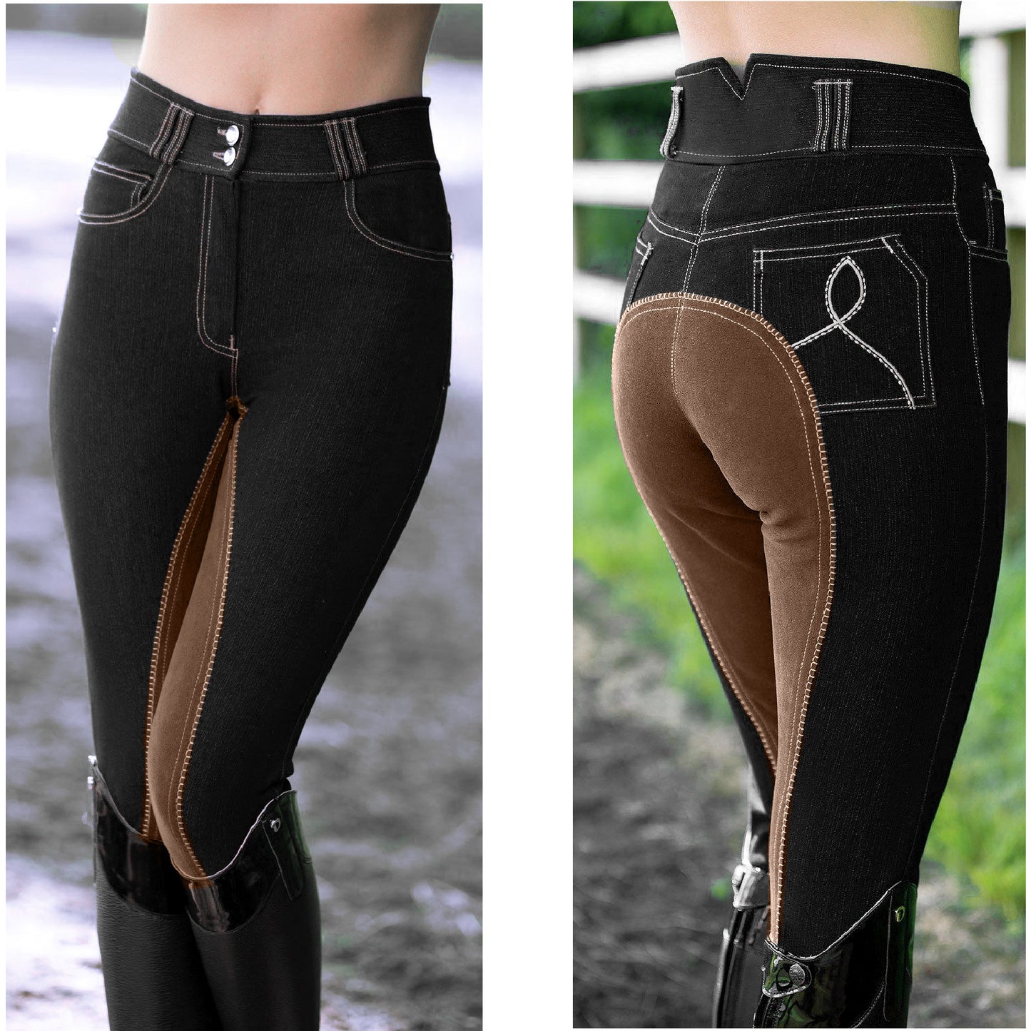 Black Denim Brown Contrast Clarino Full Seat Breeches