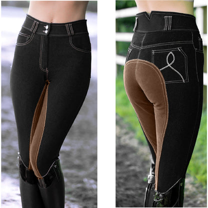 Black Denim Brown Contrast Clarino Full Seat Breeches