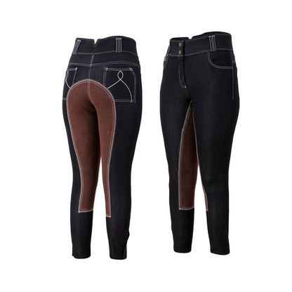 Black Denim Brown Contrast Clarino Full Seat Breeches