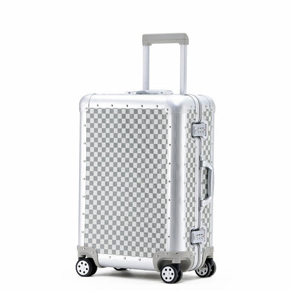 Silver Aluminium Checkerboard Suitcase