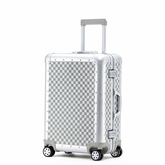 Silver Aluminium Checkerboard Suitcase