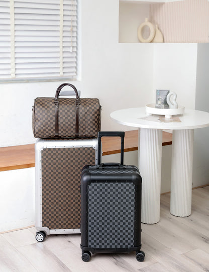 Brown Aluminium Checkerboard Suitcase