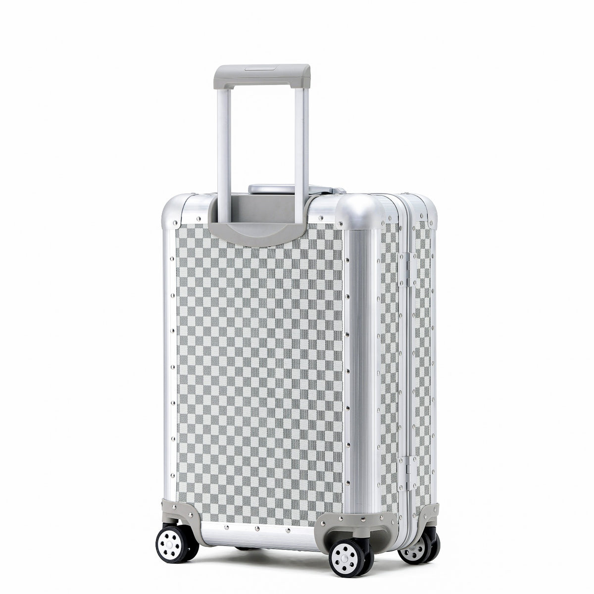 Silver Aluminium Checkerboard Suitcase