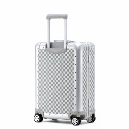 Silver Aluminium Checkerboard Suitcase