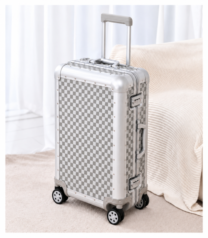 Silver Aluminium Checkerboard Suitcase