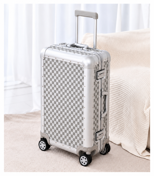 Silver Aluminium Checkerboard Suitcase